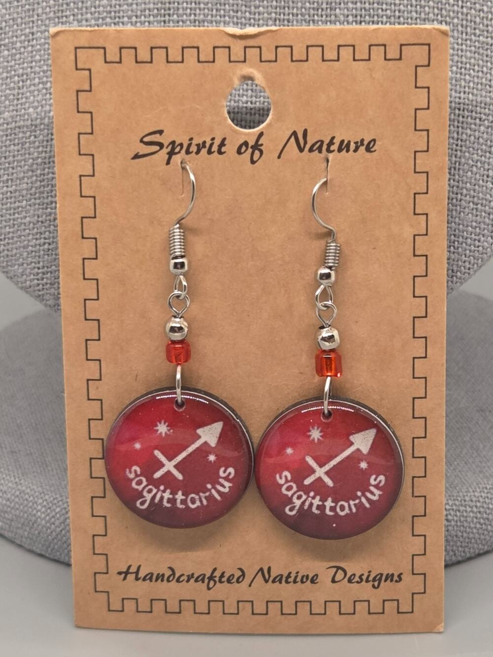 Spirit of Nature Earrings SAGITTARIUS- Astrological Sign-round -red white